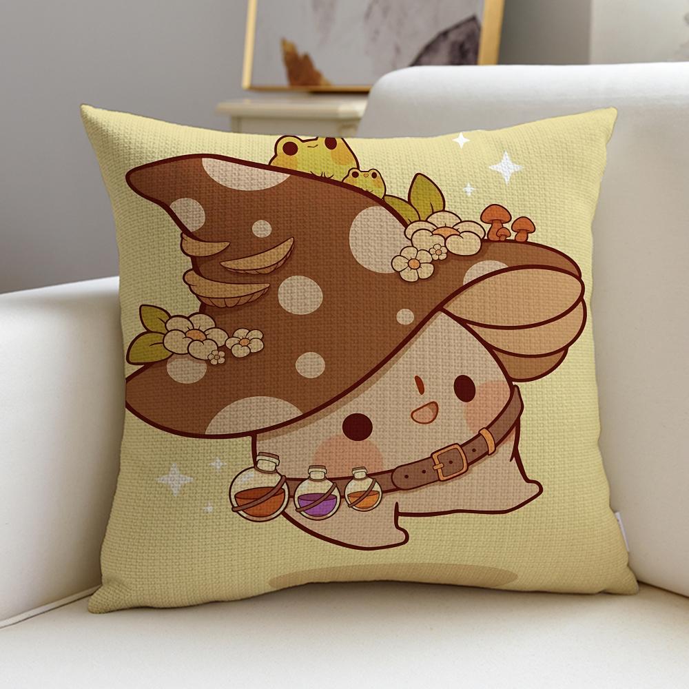 Cute MMushroom KidS Cushion Cover Breathable and skinfriendly linen pillowcase square removable and washable cushion
