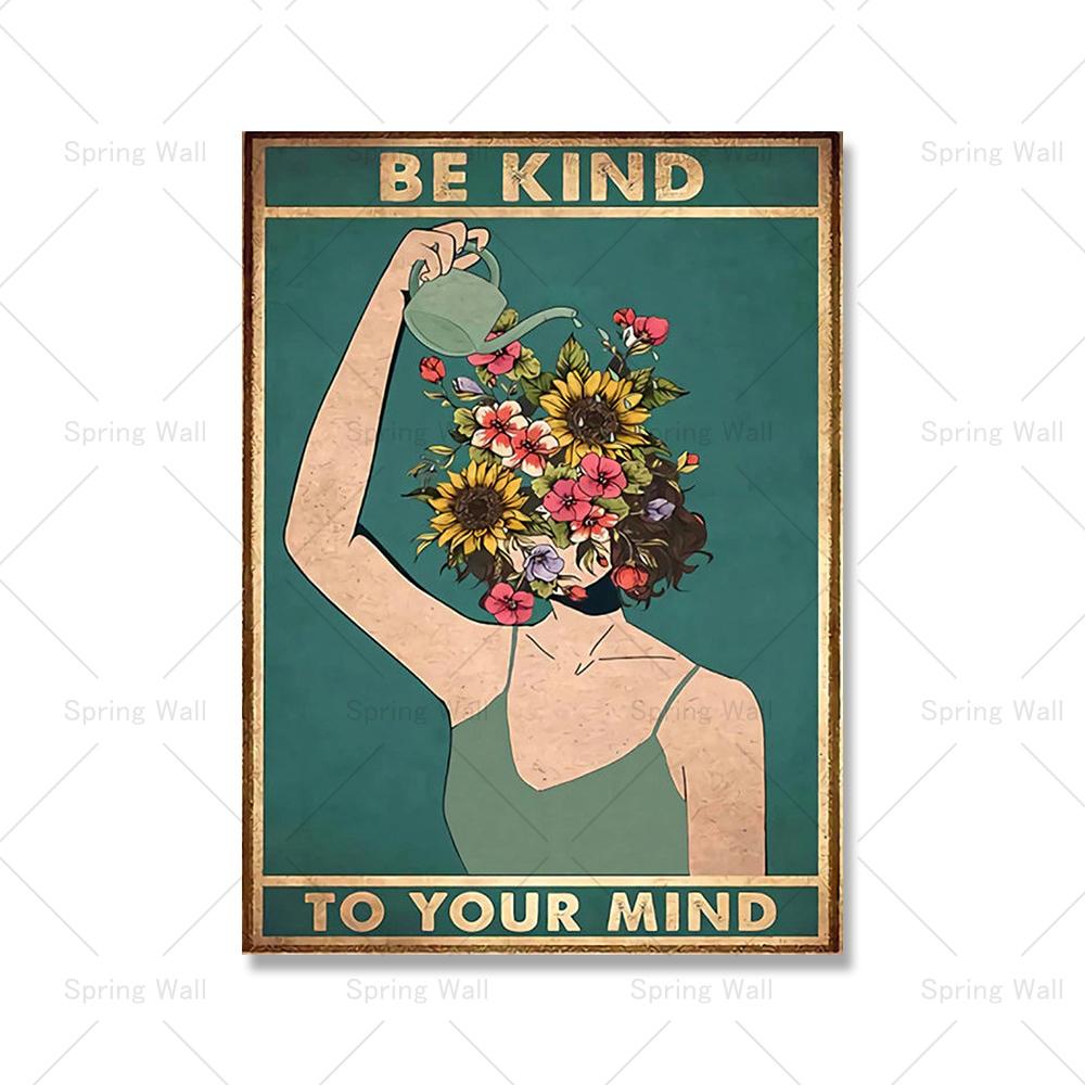 Canvas Painting Mental Be Kind Lose Your Mind Find Your Soul Poster Print Disk Drinking Woman Vintage Poster Wall Art Home Decor