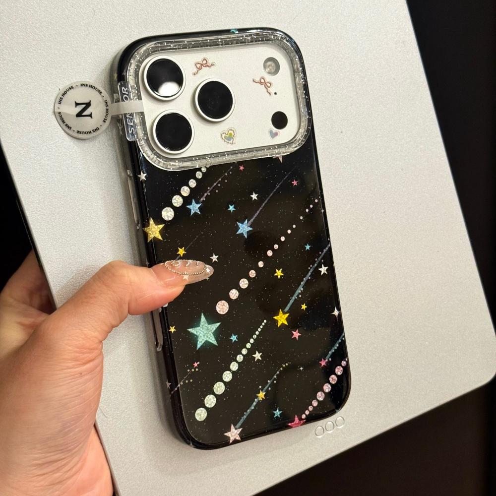 Ins черный фон блестящий цвет точка метеор подходит для iphone17promax apple 16pro чехол для мобильного телефона 15 нишевый простой дизайн чувство защиты от падения