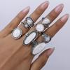 Opal Stone Carving Transparent White Bohemian Jewelry Women Ring Sets Inset Joint Ring Vintage