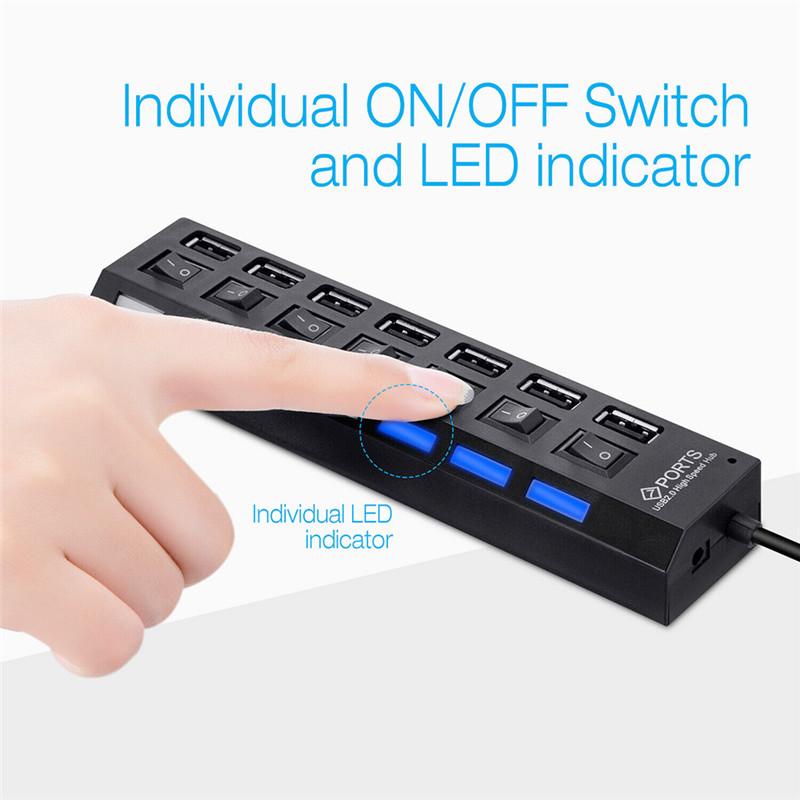 7 In 1 USB HUB USB 3.0 Splitter Adapter with Switch Control 5Gbps High Speed USB Docking Station for Laptop Computer