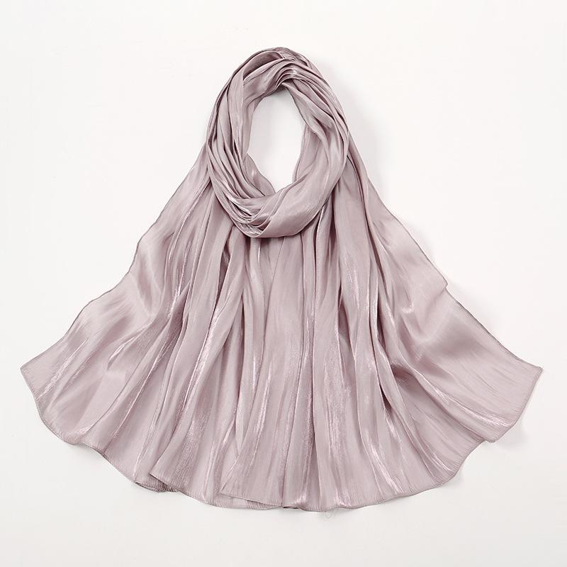 Fashion Design Classic Shiny Silk Scarf Women Soft Hijab Solid Color Handband Shawls Wraps Muslim Scarves Stole