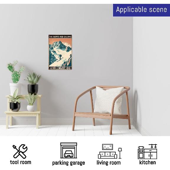 Metal Wall Art, Ski Sign, Tin Sign, 12x8 inch, Metallic, Rustic, Retro, Home, Office, Sports Themed Spaces, Retro Decor