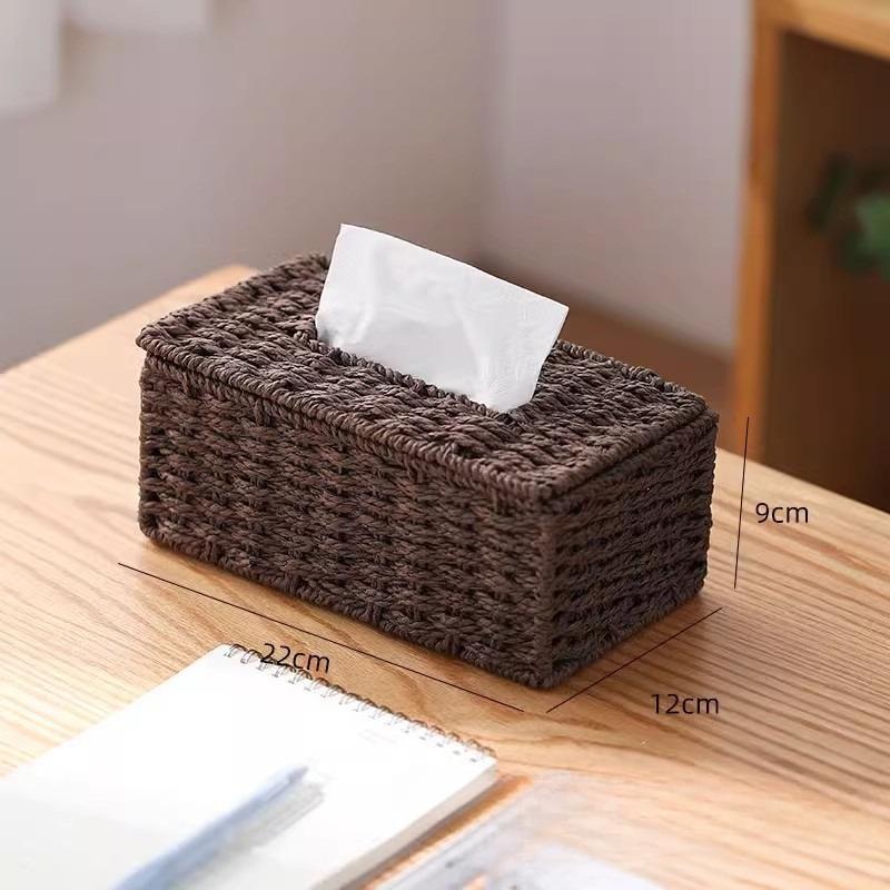 New Woven Tissue Box Imitation Rattan Woven Grass Tissue Storage Box Luxury Tissue Paper Holder Home Living RoomTable Decoration