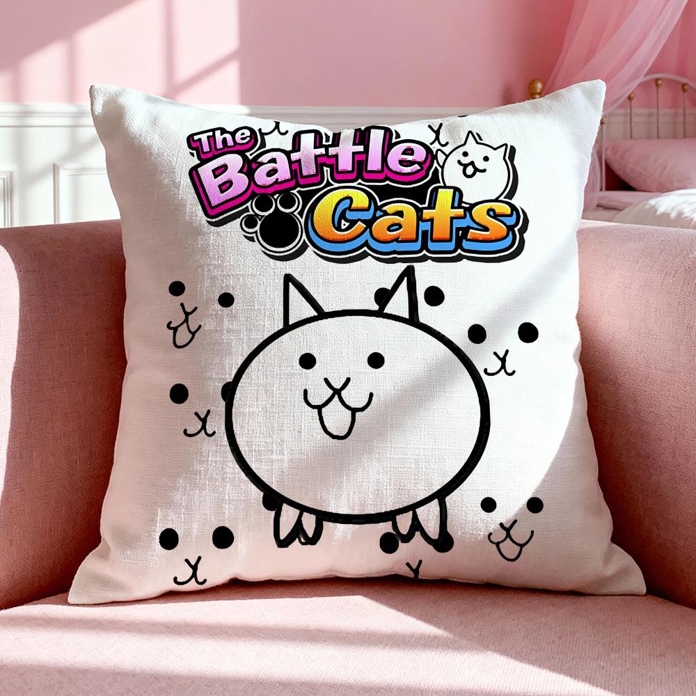 Game TThe Battle Cats Cushion Cover Breathable Linen Pillowcase Summer Odorless EcoFriendly Invisible Zipper Washable
