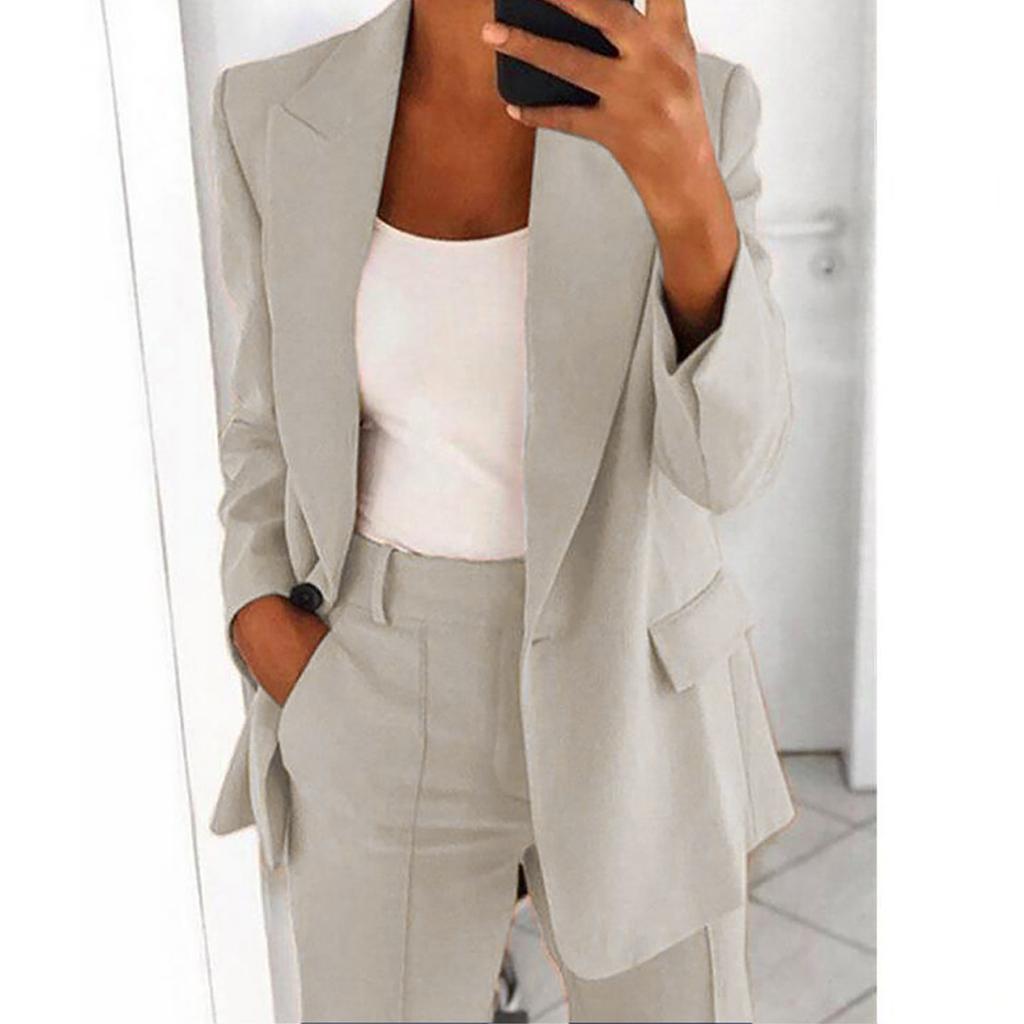Женский повседневный однотонный кардиган с длинными рукавами и лацканами, куртка, брюки, костюм