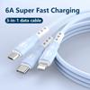 3 в 1, 66 Вт, кабель для передачи данных, жидкость, 6 А, сверхбыстрая зарядка, быстрая зарядка, зарядный кабель «три в одном», 1,2 м.