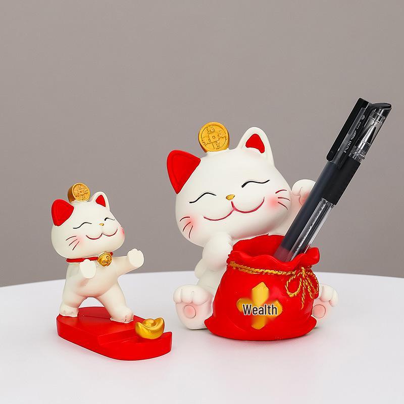 Счастливый кот смола держатель для мобильного телефона - Милое украшение для офисного стола, подарок
