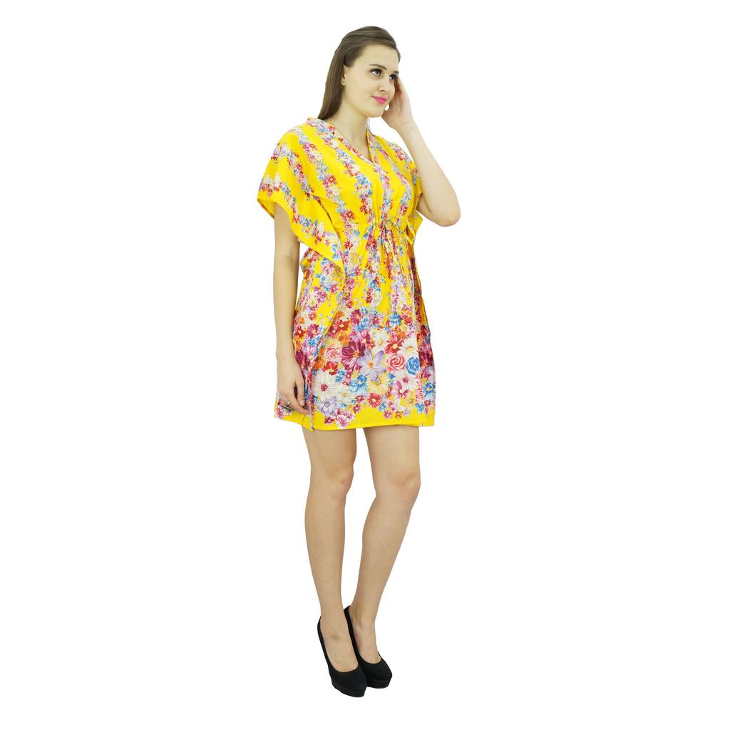 Bimba Женское платье-кафтан в стиле бохо с принтом, хлопковая короткая туника, пляжный кафтан