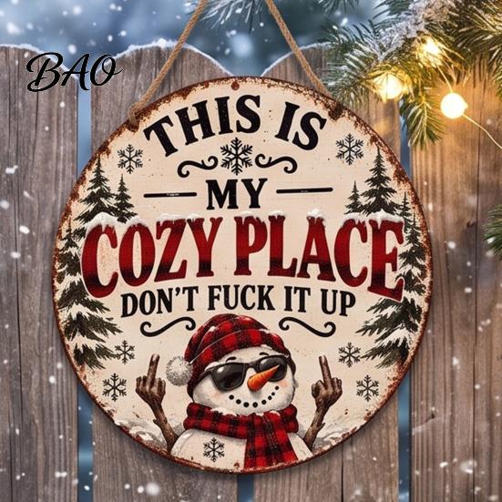 Balcony Ornament for Plants Christmas Metal Hanging Sign, This Is My Cozy Place Decorative Wall Decor, Weather Resistant Yard Art Funny Pendant,