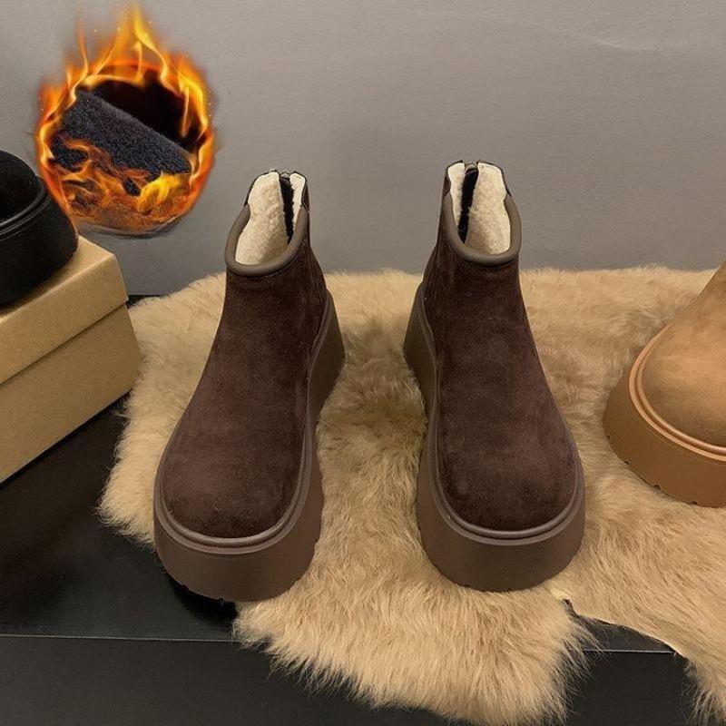 Нескользящие Сапоги для Снега с Увеличением Высоты для Женщин, Новые Осенне-Зимние Модели с Флисовой и Хлопковой Обувью