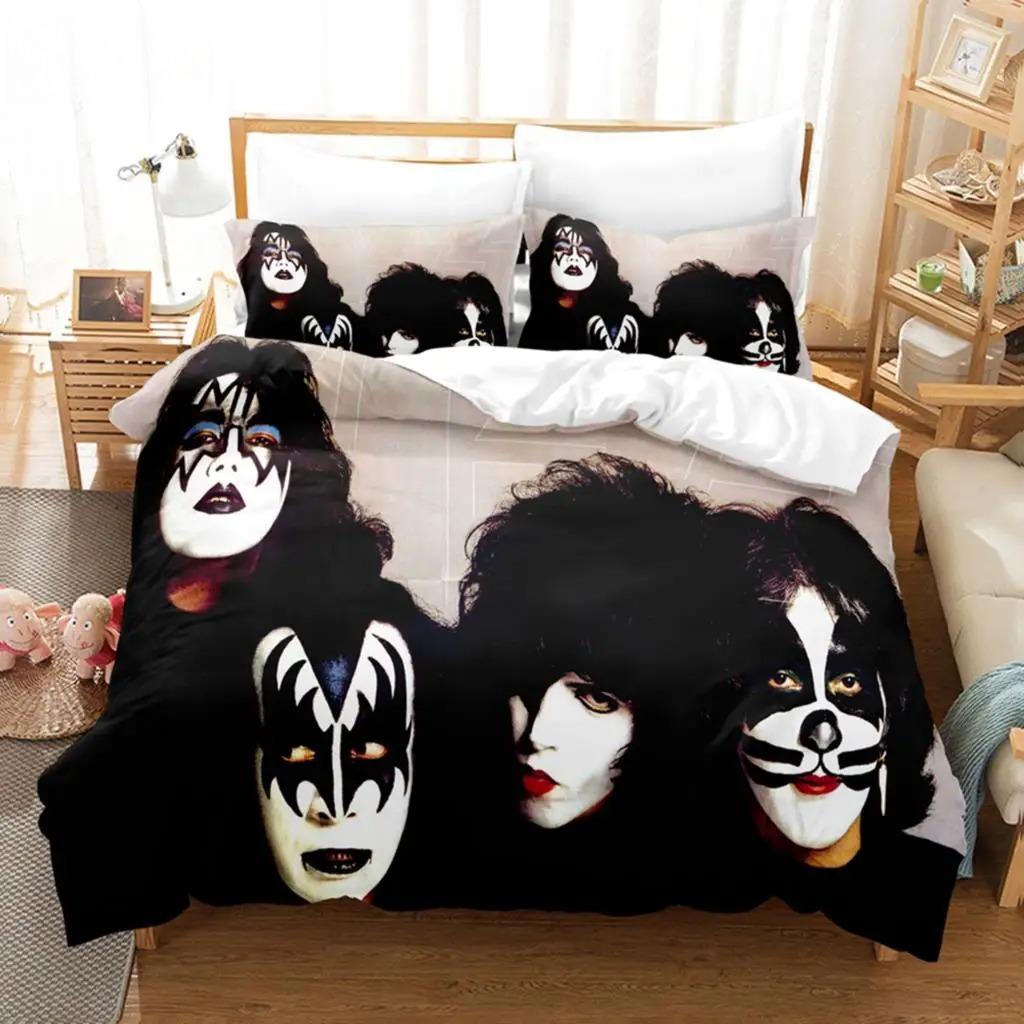 Постельное белье Kiss Band Односпальный Комплект Постельного Белья Рок-Группа Пододеяльник Двуспальный Квинсайз Кингсайз Полуторный Размер Для Мальчиков Взрослых Мягкий Комплект Пододеяльника Подарок