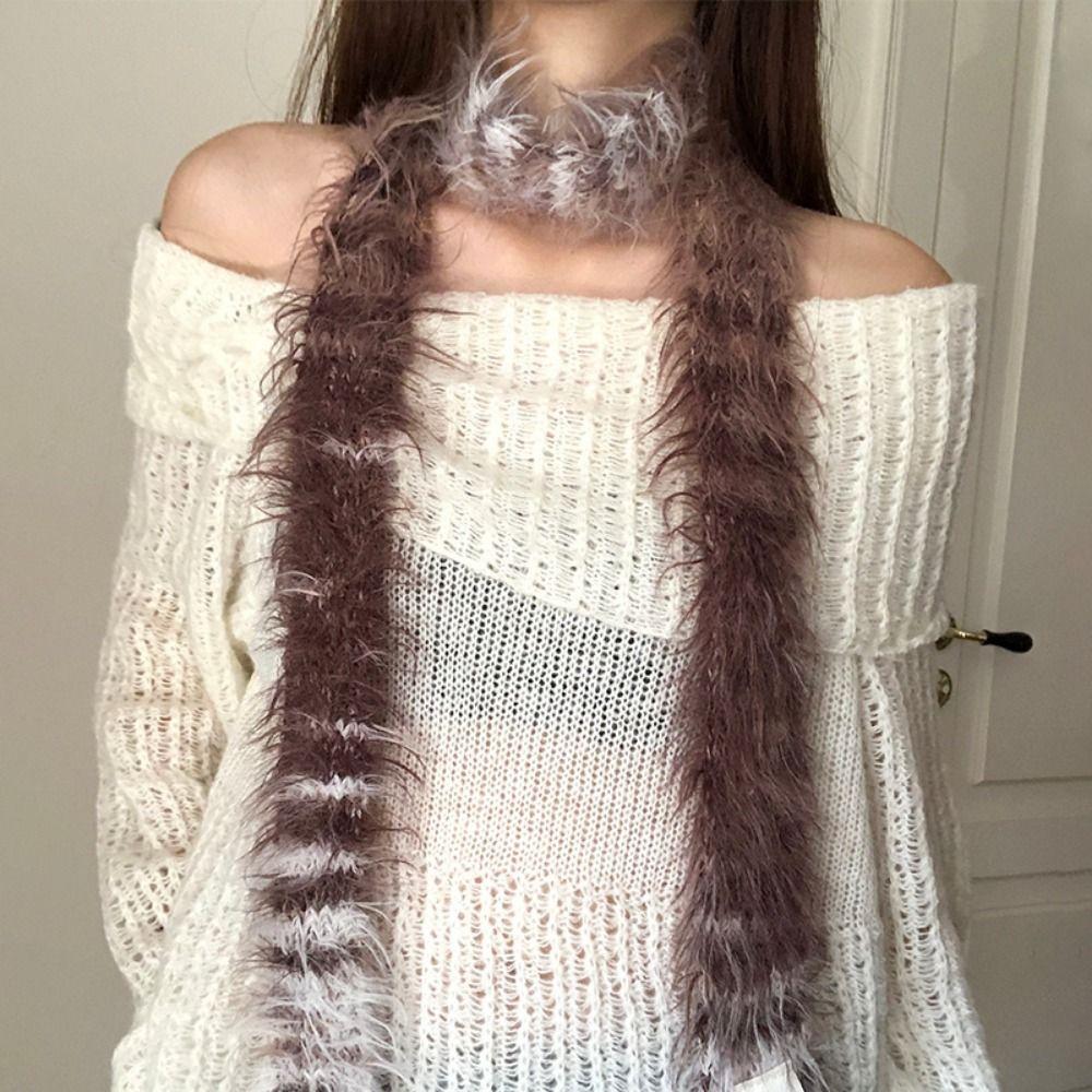 Gothic Punk Y2K Faux Fur Scarf Harajuku Choker Streamer Fashion Narrow Long Scarf Girl