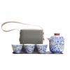 Blue and white travel tea set outdoor portable express cup one pot three cups kung fu ceramic small gift print