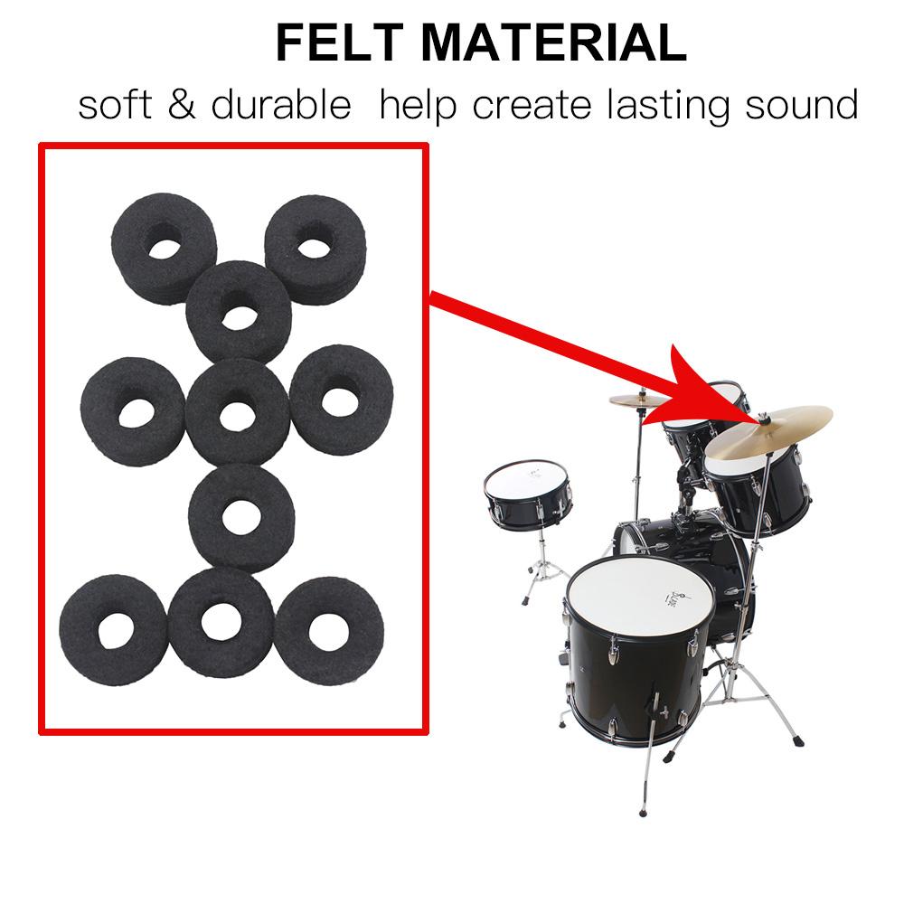10pcs Drum Cymbal Felt Pads Set Replacement Parts Black Accessory