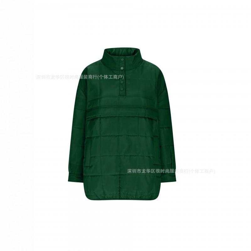 Womens Solid Color Quilted Lightweight Winter Warm Pullover Stand Collar Button Cotton Coat