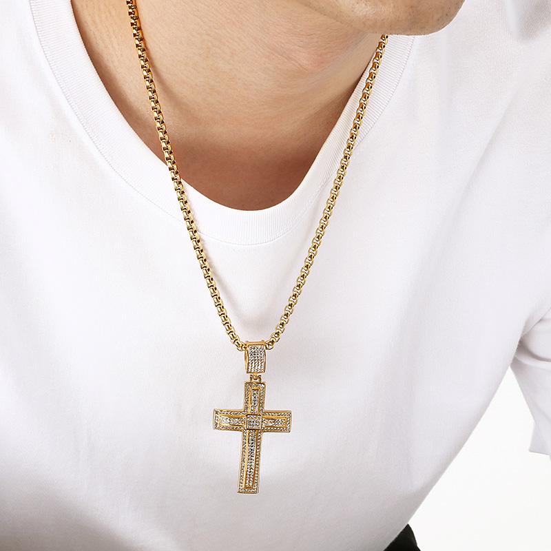 Hip Hop Gold Color Zirconia Dog Paw Pendant Necklace for Men Larger Cross Stainless Steel Jewelry Rock Women's Accessory Gift