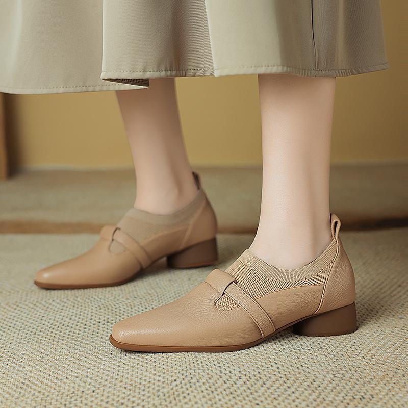Мода 2025 Новая мода Классическая Весенняя Женская Обувь Натуральная Кожа Квадратный Носок Массивный Средний Каблук Обувь Женские Лаконичные Туфли-Лодочки Роскошная Обувь