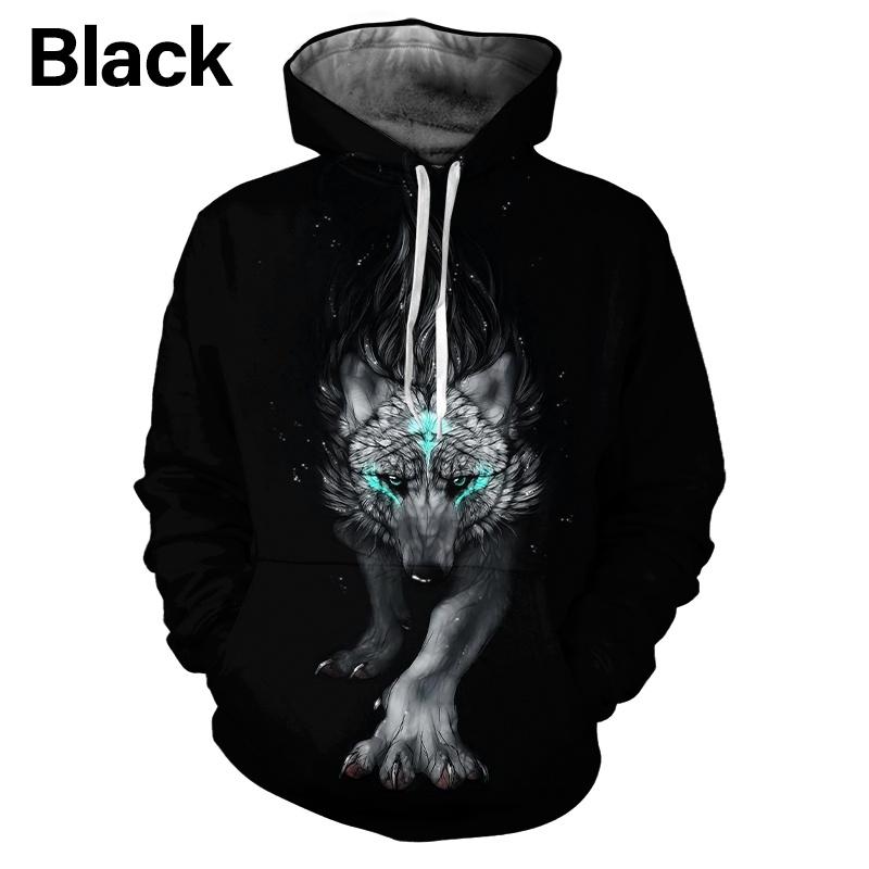 Fashion Casual Hip Hop Streetwear Sweatshirts Men Women 3D Print Wolf Couples Hoodies