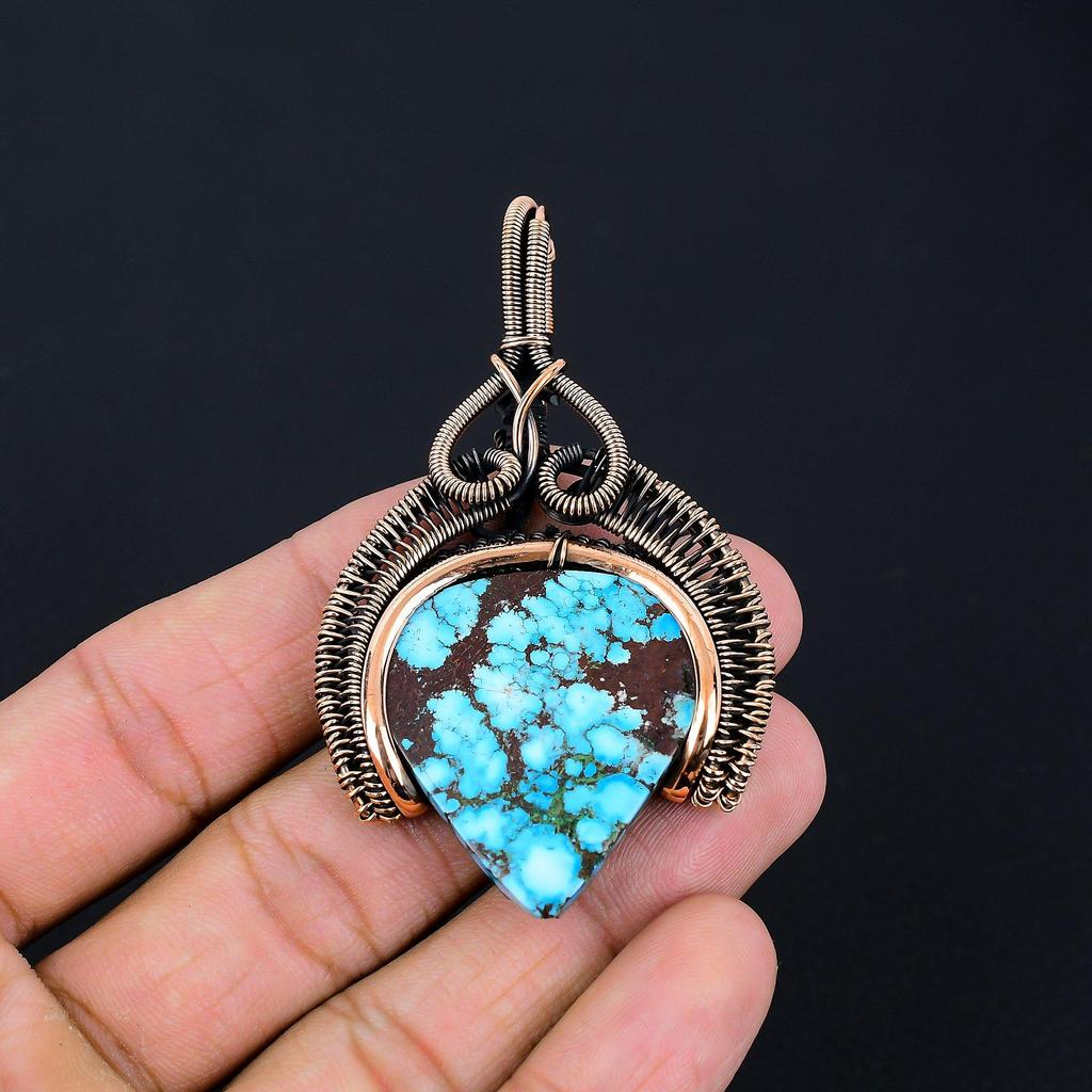 Подвеска из бирюзового драгоценного камня ручной работы из чистой медной проволоки на День памяти