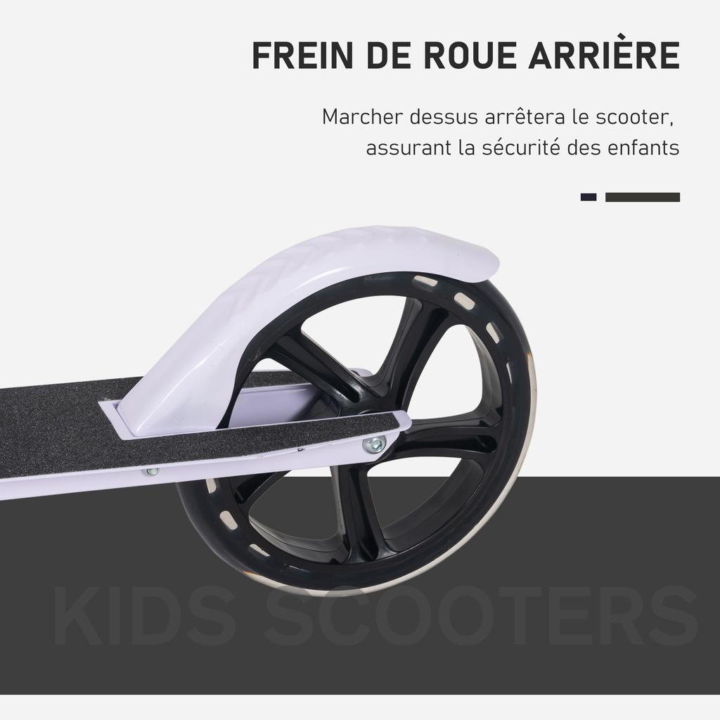 Folding Scooter Handlebar Height Adjustable to 4 Levels Rear Braking System for Children Teenagers Max. Weight 100KG Dim. 88L x 37W x 75-100H cm White