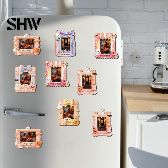 Kitchen Refrigerator Magnet Halloween Photo Frame Magnet, Ghost Pumpkin Magnetic Picture Holder, Wooden Decorative for Holiday Party Fridge Frames