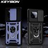 KEYSION Shockproof Case for IQOO Z10 Turbo Pro 5G Slide Camera Lens Protection Ring Stand Phone Back Cover for IQOO Z10 Turbo 5G