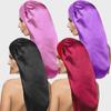 Elastic Long Tube Satin Sleep Cap with Wide Brim - Solid Color Hair Care and Beauty Headscarf