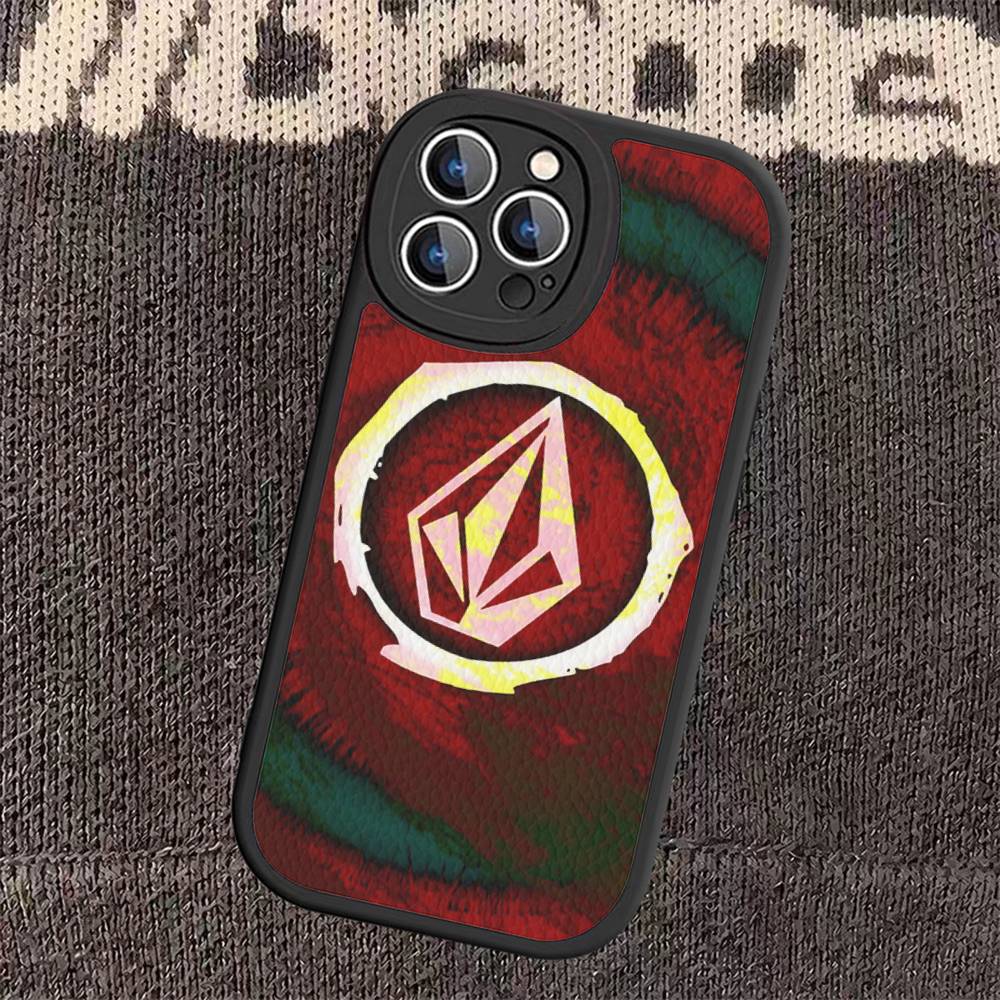V-Volcom LOGO Fashion For IPhone 16 15 14 13 12 11 Pro Max Plus Leather Phone Cover