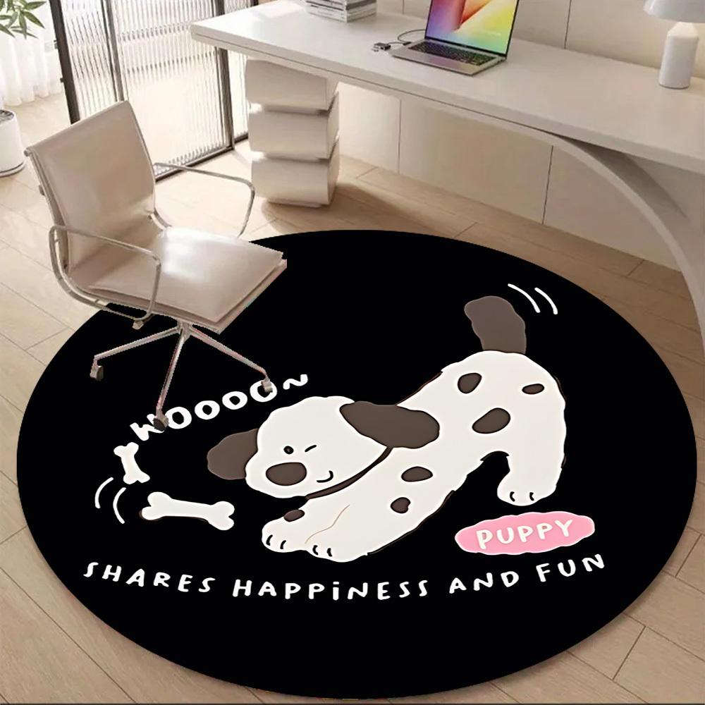 1pc Puppy Bone Cute Happy Office Round Area Rug, Mat Suitable ForOffice, Under Office Chairs Bedroom Living Room Home Decor, Room Deco