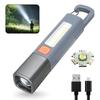Mini Portable LED Flashlight USB Rechargeable With Hook Zoomable Torch Outdoor Camping Hiking Emergency Lantern