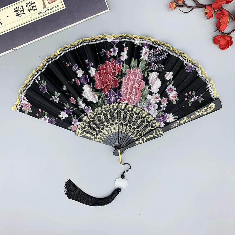 Silk Cloth Gold Edge Fans Chinese Traditional Dance Fan Chinese Style Fan Customized Handmade Folding Fan Decorative Fan