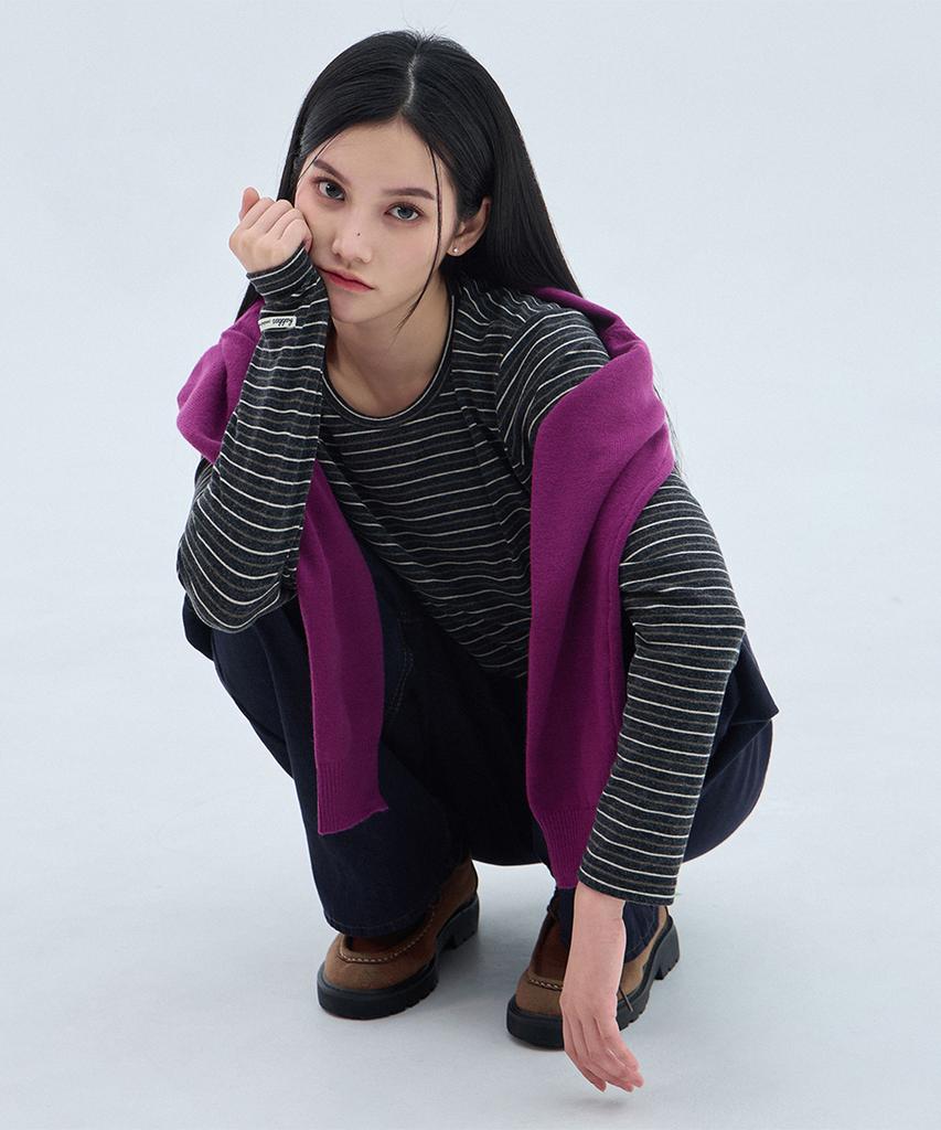 BAKKEN [Women] Soft Multi-Stripe Long Sleeve T-Shirt Bk4341 (3 Colors)
