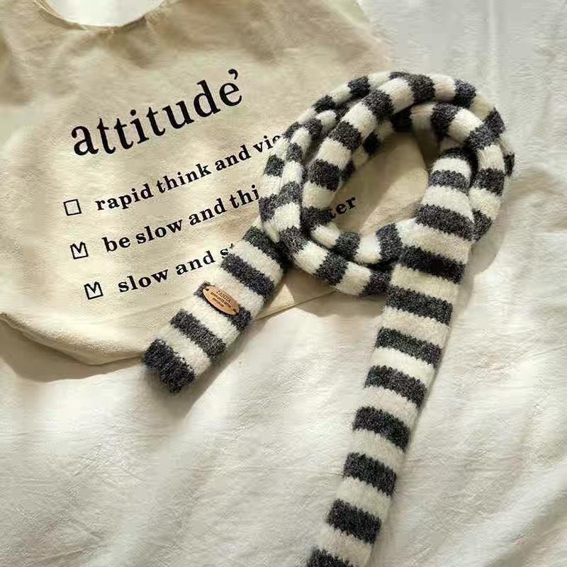 Korean Y2K Color Block Wool Blend Scarf - Versatile & Stylish for Women