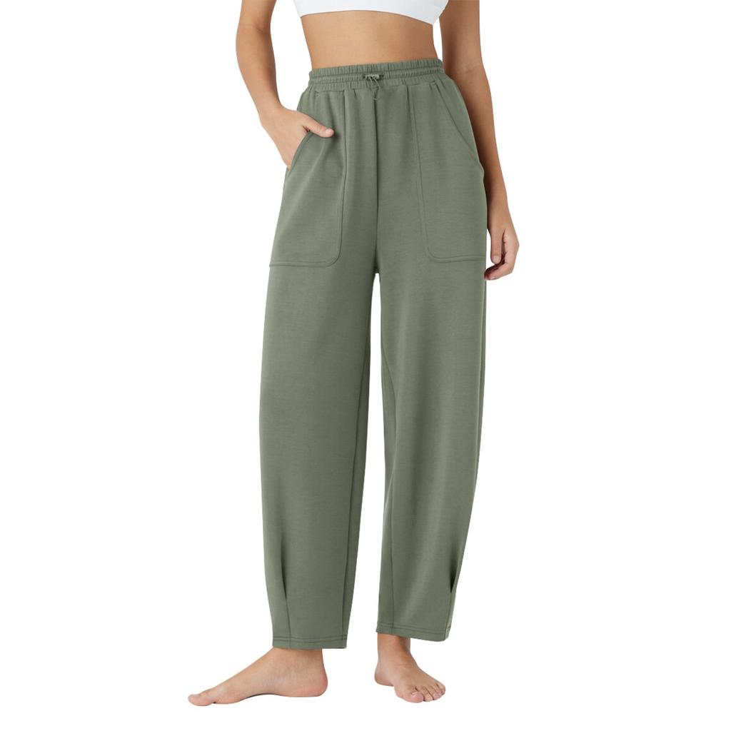 Женские повседневные однотонные спортивные брюки с карманами и завязками на талии, укороченные брюки