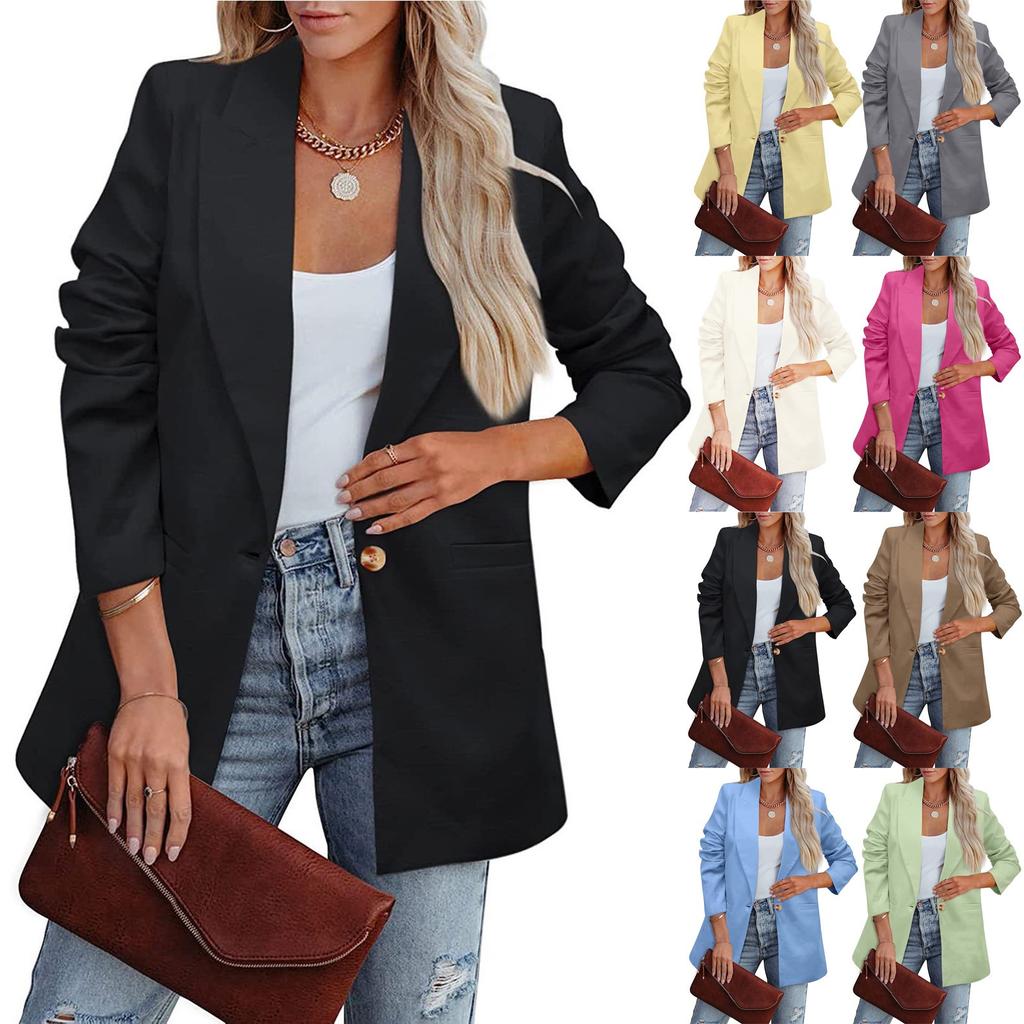 Women's Work Casual Long Sleeve V-Neck Single Button Solid Color Coat