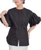 Yours Belted Collarless Balloon Sleeve Blouse BFXU1802 Small Black Women's