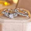 2Pcs Romantic Exquisite Shining Zircon Ring for Ladies European and American Trend Engagement Bride Zircon Fashion Party Gift