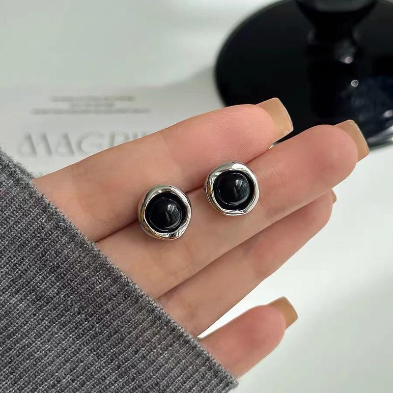 Серьги-гвоздики Niche Sterling Silver S925 Irregular Black Agate, новые модные высококачественные серьги, не выцветающие, женские, подходящие друг другу