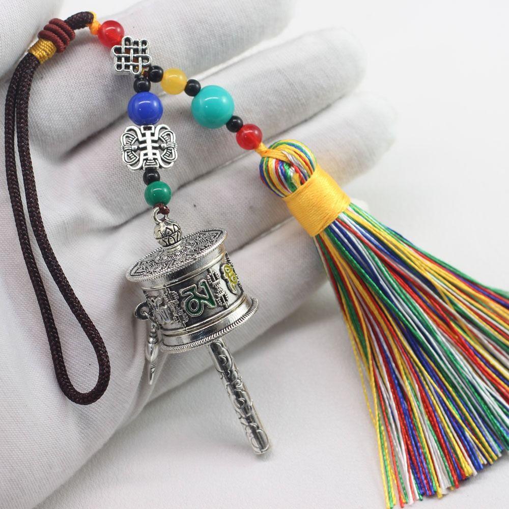 Colourful Tibetan Prayer Tassel Pendant Tassel Spinning Wheel Keyring  Hanging Ornaments