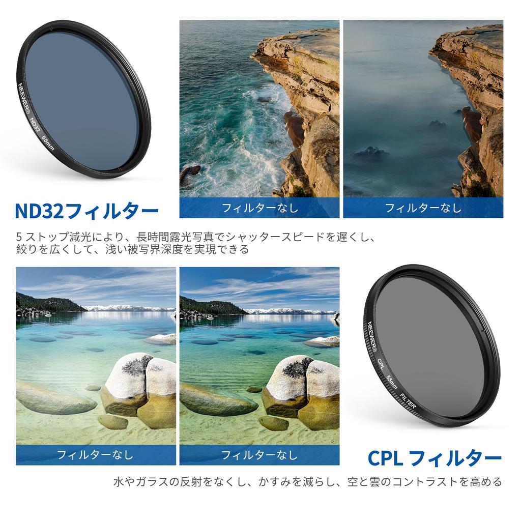 NEEWER 55mm Gradient Filter Set with Smartphone Lens Clamp ND+CPL+Star+4-Color