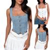 Women's Denim Vest Buttoned Straps Solid Color Suspender Top