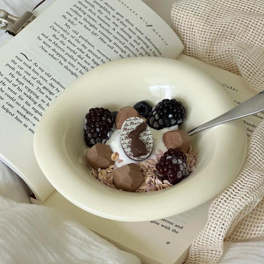 Кремовая керамическая миска для салата и десерта – Идеально подходит для послеобеденного чая и посуды для кафе.