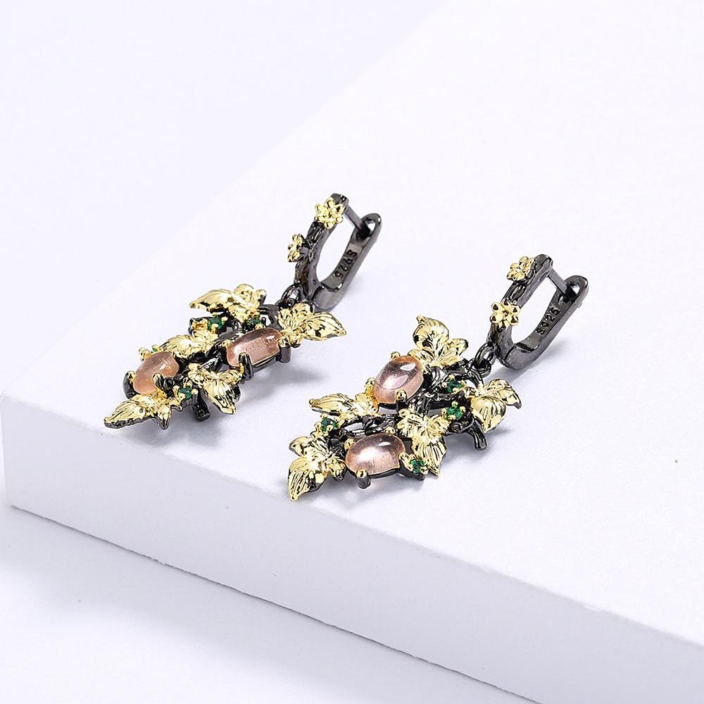 Элегантные серьги с кулоном из черного золота и рубина в форме цветка, серьги с кристаллами и драгоценными камнями, женские ювелирные серьги, серебряные женские серьги