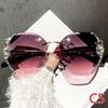 Fashion Vintage Rimless Rhinestone Sunglasses Women Men Retro Cutting Lens Gradient Sun Glasses Female UV400
