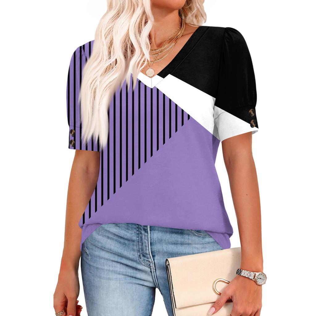 Женские топы с коротким рукавом, рубашки на пуговицах, V-образный вырез, модные наряды, блузки, повседневные