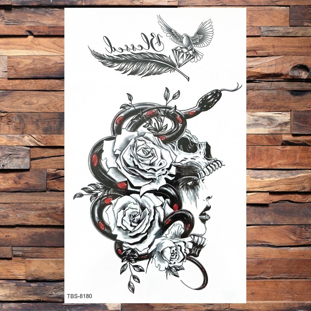Realistic Dragons Fake Temporary Tattoo For Men Women Tribe Tigers Tattoos Stickers Spray Wolf Flowers Waterproof Tatoo Body Art