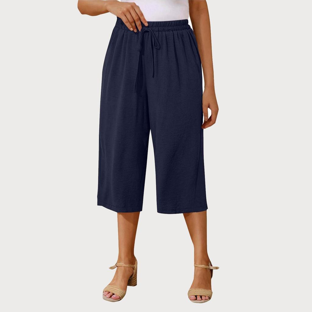 Женские однотонные повседневные брюки с высокой талией, спортивные брюки, шорты 1/2