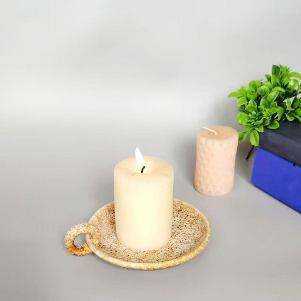 Round Ceramic Candle Plate Retro Style Candle Holder Creative Candlelight Stand Anniversary