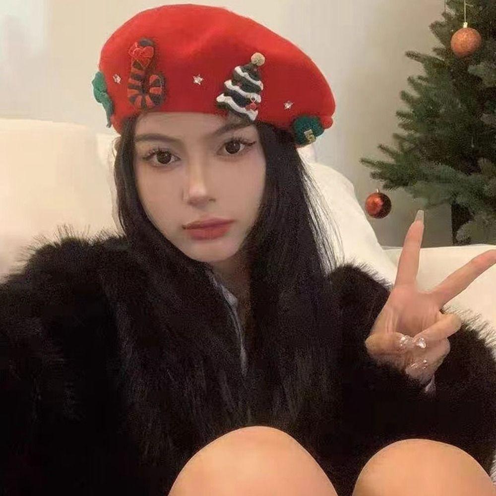 Сплошной цвет шерстяная шапка-бини, зимние теплые зимние шапки художника, модный рождественский берет, новогодняя шапка